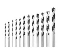 sourcing map Brad Point Drill Bit Set 3/3.5/4/4.5/5/5.5/6/6.5/7/8/9/10mm Dia Round Shank Metric Brad Point Spiral Twist Drill Bits for Softwood Hardwood Plywood Plastic Rubber, Silver Tone