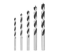 sourcing map Brad Point Drill Bit Set 3/4/5/6/7mm Dia Straight Round Shank Metric Brad Point Spiral Twist Drill Bits for Softwood Hardwood Plywood Plastic Rubber, Silver Tone