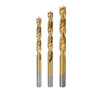 sourcing map Brad Point Drill Bit Set 6/8/10mm Dia Straight Round Shank Drill Metric Brad Point Spiral Twist Drill Bits for Carpenter Woodworking Plastic Rubber, Golden 3in1 Set