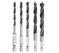 sourcing map Brad Point Drill Bits Set 3/8" 5/16" 1/4" 1/5" 5/32" Dia High Carbon Steel Spiral Wood Twist Drill Bits with 1/4" Hex Shank for Drilling Softwood Hardwood Composite Plywood