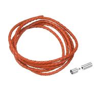 sourcing map Braided Genuine Leather Cord, 3mm 1.1 Yard Round Braiding String with Buttons, Leather Bolo Tie Cord for Crafting, Jewelry Making, Bracelets, Home Decoration, Orange Red