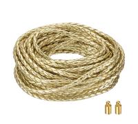 sourcing map Braided Leather Cords, 8.7 Yard Round Leather Strap Soft Jewelry Rope with Cord Lock for Jewelry Wrist Lanyard Necklace Making, 4-strand 4mm Dia, Gold