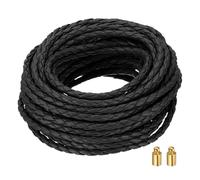 sourcing map Braided Leather Cords, 8.7 Yard Round Leather Strap Soft Jewelry Rope with Cord Lock for Jewelry Wrist Lanyard Necklace Making, 4-strand 4mm Dia, Black