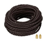 sourcing map Braided Leather Cords, 8.7 Yard Round Leather Strap Soft Jewelry Rope with Cord Lock for Jewelry Wrist Lanyard Necklace Making, 4-strand 4mm Dia, Dark Coffee