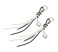 sourcing map Braided Leather Rope Keychain Ropes Bag Charm Car Key Open Chain Ring with Heart Charm & Braided Diamond Knot Long Leather Strap Tassel for Bags Pants, Black White, Pack of 2