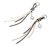 sourcing map Braided Leather Rope Keychain Ropes Bag Charm Car Key Open Chain Ring with Heart Charm & Braided Diamond Knot Long Leather Strap Tassel for Bags, Black White/Black Brown, Pack of 2