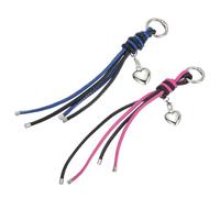 sourcing map Braided Leather Rope Keychain Ropes Bag Charm Car Key Open Chain Ring with Heart Charm & Braided Diamond Knot Long Leather Strap for Bags, Blue Black/Black Rose Red, Pack of 2