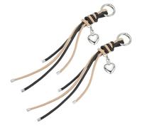 sourcing map Braided Leather Rope Keychain Ropes Bag Charm Car Key Open Chain Ring with Heart Charm & Braided Diamond Knot Long Leather Strap Tassel for Bags Pants, Black Brown, Pack of 2