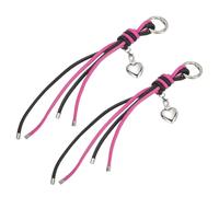 sourcing map Braided Leather Rope Keychain Ropes Bag Charm Car Key Open Chain Ring with Heart Charm & Braided Diamond Knot Long Leather Strap Tassel for Bags Pants, Black Rose Red, Pack of 2