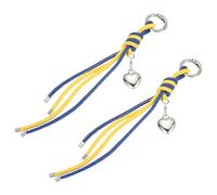 sourcing map Braided Leather Rope Keychain Ropes Bag Charm Car Key Open Chain Ring with Heart Charm & Braided Diamond Knot Long Leather Strap Tassel for Bags, Sapphire Blue Yellow, Pack of 2