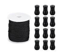 sourcing map Braided Lift Shade Cord, 1.8 mm 110 Yards/Roll Nylon Cord String with 12Pcs Wood Blind Pull Cord Knobs for Roman Blind Shade Rollers Repair Curtain Craft DIY (Black)
