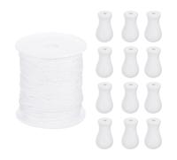sourcing map Braided Lift Shade Cord, 1.8 mm 110 Yards/Roll Nylon Cord String with 12Pcs Wood Blind Pull Cord Knobs for Roman Blind Shade Rollers Repair Curtain Craft DIY (White)