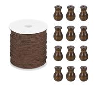 sourcing map Braided Lift Shade Cord, 1.8 mm 110 Yards/Roll Nylon Cord String with 20Pcs Wood Blind Pull Cord Knobs for Roman Blind Shade Rollers Repair Curtain Craft DIY (Brown)