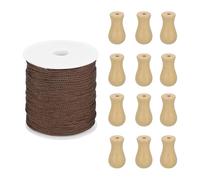 sourcing map Braided Lift Shade Cord, 1.8 mm 110 Yards/Roll Nylon Cord String with 20Pcs Wood Blind Pull Cord Knobs for Roman Blind Shade Rollers Repair Curtain Craft DIY (Wood)
