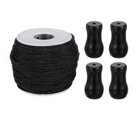sourcing map Braided Lift Shade Cord, 1.8 mm 55 Yards/Roll Nylon Cord String with 4Pcs Wood Blind Pull Cord Knobs for Roman Blind Shade Rollers Repair Curtain Craft DIY (Black)