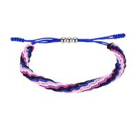 sourcing map Braided Rope Bracelets, Stripe Pattern Adjustable Woven Cord Handmade String Stylish Accessory for Women Men Friendship Gift, White+Pink+Blue+Black+Purple