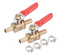 sourcing map Brass Air Ball Valve Shut Off Switch 6mm Hose Barb to 6mm Hose Barb with Clamps Red Handle 2Pcs
