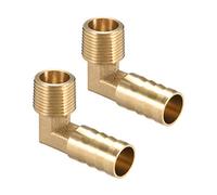 sourcing map Brass Barb Hose Fitting, 90 Degree Elbow 14mm Barbed to 3/8 PT Male Pipe Adapter Connector 2pcs