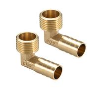 sourcing map Brass Barb Hose Fitting, 90 Degree Elbow 14mm Barbed to G1/2 Male Pipe Adapter Connector 2pcs