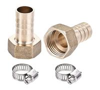 sourcing map Brass Barb Hose Fitting Connector Adapter 14mm Barbed x G1/2 Female Pipe with 9-16mm Hose Clamp 2Set