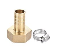 sourcing map Brass Barb Hose Fitting Connector Adapter 19mm Barbed x G1 Female Pipe with Stainless Steel Hose Clamp