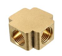 sourcing map Brass Cross Pipe Fitting 1/4 PT Female Thread 4 Way Connector