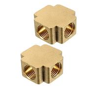 sourcing map Brass Cross Pipe Fitting 1/4 PT Female Thread 4 Way Connector 2pcs