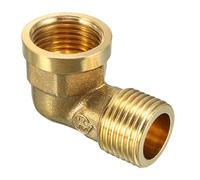 sourcing map Brass Elbow Pipe Fitting 90 Degree 1/2 BSP Male X 1/2 PT Female Coupler