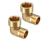 sourcing map Brass Elbow Pipe Fitting 90 Degree 3/8 BSP Male X 3/8 PT Female Coupler 2pcs