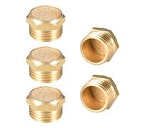 sourcing map Brass Exhaust Muffler, 1/2" G Male Thread 53/64" Hex Sintered Air Pneumatic Bronze Muffler with Brass Body Flat 5pcs