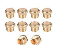 sourcing map Brass Exhaust Muffler, 1/4" G Male Thread 19/32" Hex Sintered Air Pneumatic Bronze Muffler with Brass Body Flat 10pcs