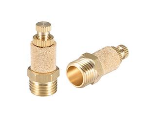 sourcing map Brass Exhaust Muffler, 1/4" G Male Thread 33/64" Hex Top Adjustable Sintered Air Pneumatic Bronze Muffler with Brass Body 2pcs