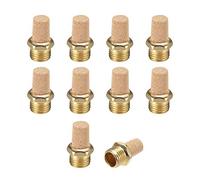sourcing map Brass Exhaust Muffler, 1/4" PT Male Thread 19/32" Hex Sintered Air Pneumatic Bronze Muffler with Brass Body Protruding 10pcs