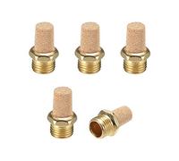 sourcing map Brass Exhaust Muffler, 1/4" PT Male Thread 19/32" Hex Sintered Air Pneumatic Bronze Muffler with Brass Body Protruding 5pcs