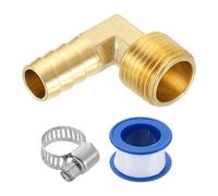 sourcing map Brass Hose Barb Fitting, 1/2" x 1/2" NPT 90 Degree Elbow Hose Connector with Hose Clamps for Water Fuel Gas Oil Transportation