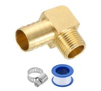 sourcing map Brass Hose Barb Fitting, 3/4" x 1/2" NPT 90 Degree Elbow Hose Connector with Hose Clamps for Water Fuel Gas Oil Transportation
