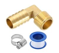 sourcing map Brass Hose Barb Fitting, 5/8" x 1/2" NPT 90 Degree Elbow Hose Connector with Hose Clamps for Water Fuel Gas Oil Transportation
