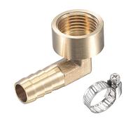 sourcing map Brass Hose Barb Fitting Elbow 12mm x G1/2 Female Thread Right Angle Pipe Connector with Stainless Steel Hose Clamp