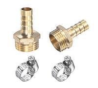 sourcing map Brass Hose Barb Fitting Straight 10mm x G1/2 Male Thread Pipe Connector with Stainless Steel Hose Clamp, Pack of 2