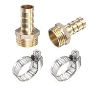 sourcing map Brass Hose Barb Fitting Straight 12mm x G1/2 Male Thread Pipe Connector with Stainless Steel Hose Clamp, Pack of 2
