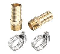 sourcing map Brass Hose Barb Fitting Straight 12mm x G1/4 Male Thread Pipe Connector with Stainless Steel Hose Clamp, Pack of 2