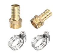 sourcing map Brass Hose Barb Fitting Straight 14mm x G1/2 Male Thread Pipe Connector with Stainless Steel Hose Clamp, Pack of 2