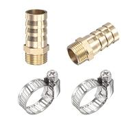 sourcing map Brass Hose Barb Fitting Straight 16mm x G3/8 Male Thread Pipe Connector with Stainless Steel Hose Clamp, Pack of 2