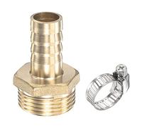 sourcing map Brass Hose Barb Fitting Straight 19mm x G3/4 Male Thread Pipe Connector with Stainless Steel Hose Clamp, Pack of 1