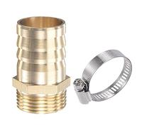 sourcing map Brass Hose Barb Fitting Straight 32mm x G1 Male Thread Pipe Connector with Stainless Steel Hose Clamp