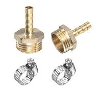 sourcing map Brass Hose Barb Fitting Straight 6mm x G1/2 Male Thread Pipe Connector with Stainless Steel Hose Clamp, Pack of 2