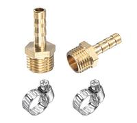 sourcing map Brass Hose Barb Fitting Straight 6mm x G1/4 Male Thread Pipe Connector with Stainless Steel Hose Clamp, Pack of 2
