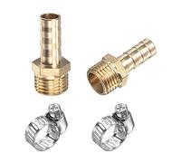 sourcing map Brass Hose Barb Fitting Straight 8mm x G1/4 Male Thread Pipe Connector with Stainless Steel Hose Clamp, Pack of 2