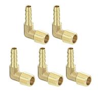 sourcing map Brass Hose Barbed Elbow Fitting 5pcs 1/4" Barbx1/4 NPT Male 90 Degree Brass Barb Pipe Fitting for Water Fuel Air