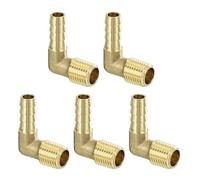 sourcing map Brass Hose Barbed Elbow Fitting 5pcs 5/16" Barbx1/4 NPT Male 90 Degree Brass Barb Pipe Fitting for Water Fuel Air